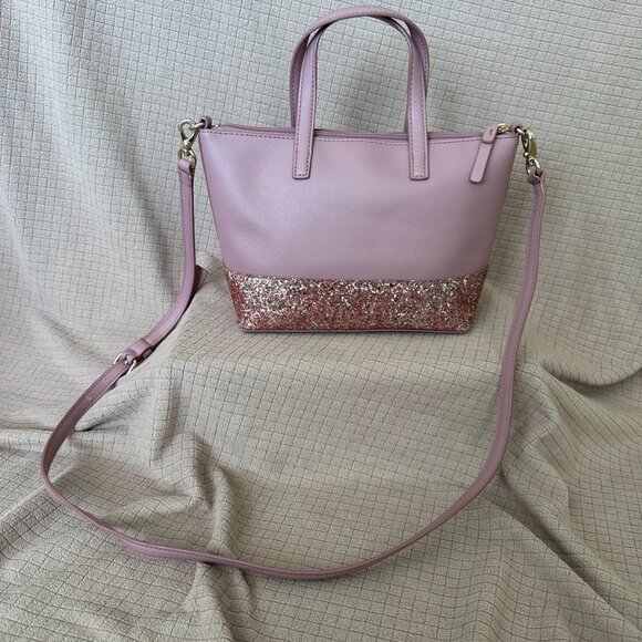 Kate Spade Greta Court Ina Glitter Dusty Peony Mini Satchel + Matching Card Case - Picture 6 of 13